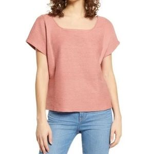 Madewell Cotton Jacquard Square Neck Pink Top sz XXS